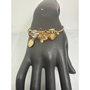 Gold-Tone Charm Bangle Bracelet With Crystal & Floral Accents